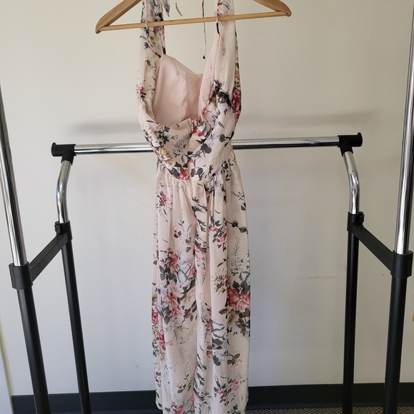 Floral Blush Halter Tie Midi Dress - Picture 2 of 7